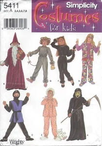 Simplicity 5411 Kids Costume Pattern ~ Wizard~Lion~Cat~Hippie~Ninja - Sz 3 - 8 - Picture 1 of 2