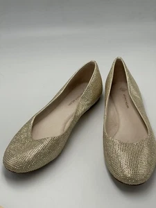 Gold Rhinestone Ballet Flats Antonio Melani Sz 9M Prom Mardi Gras Wedding - Picture 1 of 8