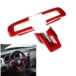 3Pcs Steering Wheel Panel Cover Trim For Ford Mustang 2015-2023 Carbon Fiber Red - Picture 1 of 6