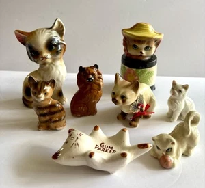 8 Vintage Katze Kätzchen Figuren Japan ~ Enesco Verschiedenes Keramik Porzellan Siam Kaliko - Bild 1 von 23