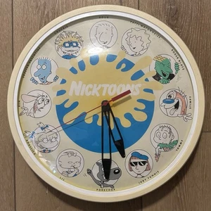 Vintage Nickelodeon Nicktoons 14" Wall Clock 90s Rare Works! Ren Stimpy Rugrats - Picture 1 of 2