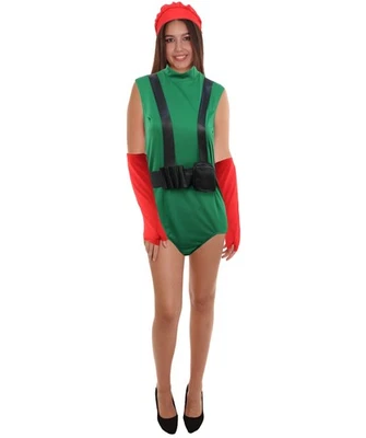 Conjunto de Luchador para Mujer, Body Verde con Boina Roja, Guantes y Funda de Cinturón Negra Foto 1 de 4