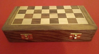 Wooden Quality Chess Board Portable Small Travel Size Game Set Mini Boardgames - Image 1 of 4