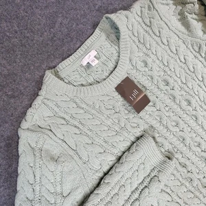 J Jill Sweater Womens Large White Jade Cable Knit Pullover Long Tunic New Tags - Picture 1 of 8