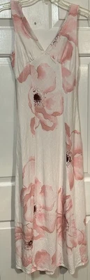 Бумага сердце XS розовый белый цветочный макси платье V шеи без рукавов льняной смеси - Изображение 1 из 4