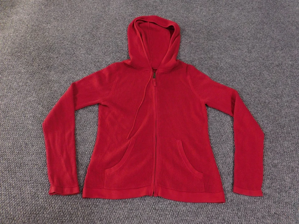 Ann Taylor Loft 连帽衫女式小号全拉链华夫格针织夹克休闲套衫 — 第 1/4 张图片