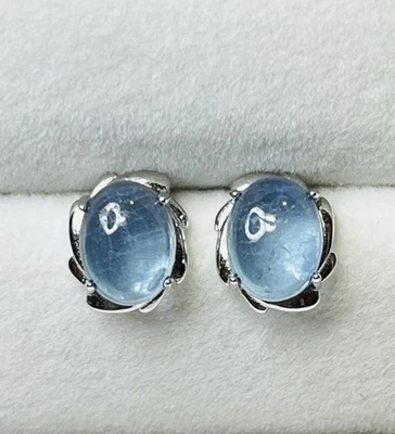 Aretes de plata de ley 925 cabujón natural aguamarina Foto 1 de 4
