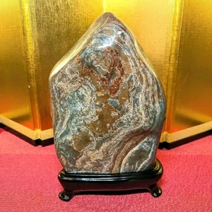 Tsugaru Hanamon Stone Japanese Nishiki Suiseki Viewing Stone with Base 21cm - Picture 1 of 12