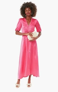 Saloni Lea B Stamped Satin Coral Dress Size 6 BNWT - Picture 1 of 14