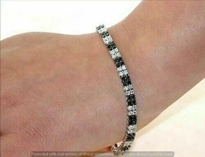 12 CT Black & White Diamond Womens Tennis Bracelet 7.25" 14K White Gold Over - Image 1 of 3