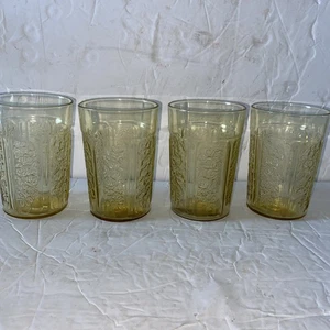 4er Set Federal Glas SHARON "Cabbage Rose" Bernstein Saft-/Wasserbecher - Bild 1 von 6