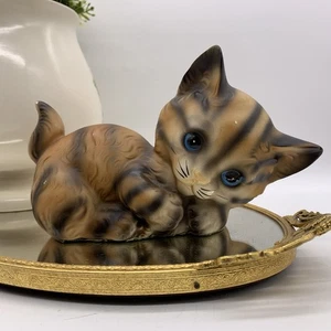 Vintage Norleans Ceramic Orange Tabby Cat With Blue Eyes Made in Japan 4" Tall - Picture 1 of 10