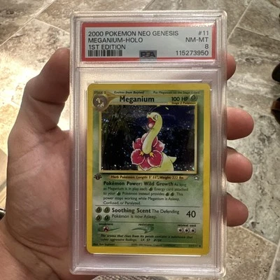 Pokémon TCG Meganium Neo Genesis Holo Card 11/111 PSA 8 First Edition - Image 1 of 2
