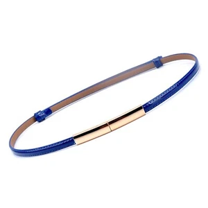 Women Adjustable Skinny Patent Leather Belt Gold Solid Plaque Buckle Waistband - Picture 1 of 27