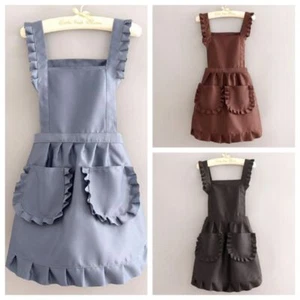 Canvas Ruffles Cooking Apron Coffee Overalls Home Cleaning Sleeveless Aprons - Picture 1 of 11