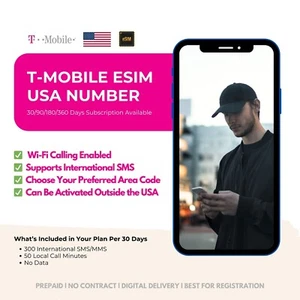 Plan eSIM prépayé US T-Mobile : 30/90 jours, activez n'importe où, idéal pour OTP/2FA - Photo 1 sur 1