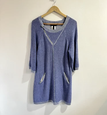 BCBGMaxazria Sweater Shirt Dress Adrien L Blue Knit Zipper Pockets Cotton Beach — 第 1/4 张图片