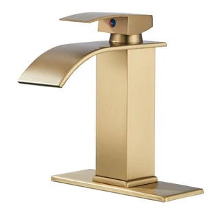 Brushed Gold Bathroom Sink Faucet Single Hole Waterfall Single Handle Mixer Tap - Picture 1 of 8