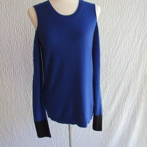 Womens M Royal Blue Black Angora Blend Sweater Bailey 44 Cold Shoulder Luxury - Picture 1 of 9