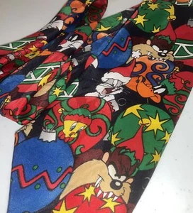Corbata vintage Looney Tunes Navidad vacaciones novedad poliéster colorido - Imagen 1 de 6