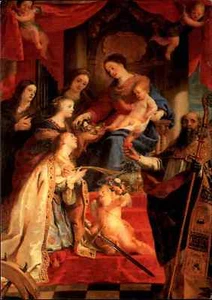 Künstlerkarte Kunst Postkarte Religion Gaspard de Crayer Maria Kind 5 Heiligen - Picture 1 of 2