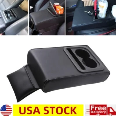 Car Center Console Pad with Cup Holder Leather Armrest Cushion Elbow Rest Pillow - Image 1 of 4