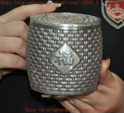 Estatua de dragón de plata tibetana de la dinastía China de 3,6" tanques vasija tanque bote frasco Foto 1 de 4