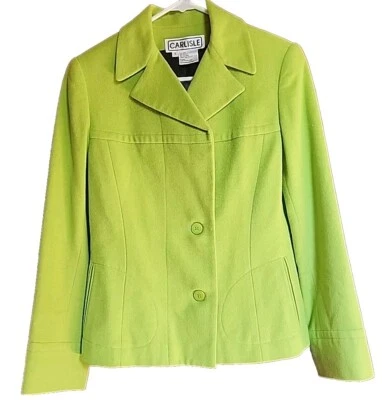 Chaqueta Carlisle Verde Neón Lana Cachemira Angora Mezcla Punto Cuello Talla 6 Foto 1 de 4