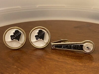 Amazing Pair State of Alaska Cufflinks Tie Clip Fort 1959 Statehood Year - Image 1 of 3