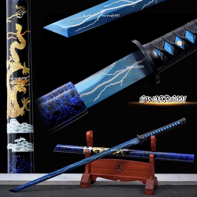 Blue Fantasy Ninja Warrior Sword 26 W/2 pcs Throwing Knife Set - Edge  Import