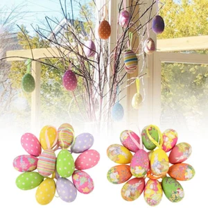 12PCS Colorful Painted Easter Eggs Hanging Ornaments for DIY Crafts Home DecorET - Picture 1 of 13