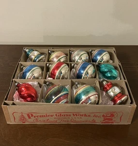 Vintage Box (12) Premier Glass Lantern Swirl Ball Stripes Christmas Ornaments - Picture 1 of 23