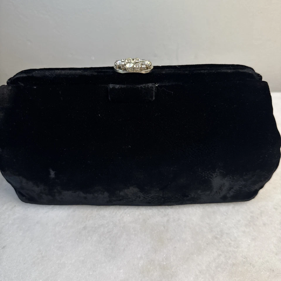 Cartera sin asas vintage de terciopelo negro Garay Art Deco para damas Foto 1 de 4