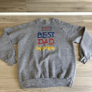 VTG 90s JERZEES by Russel BEST DAD ON EARTH (SGL) Crewneck Sweatshirt Gray Sz L - Picture 1 of 10