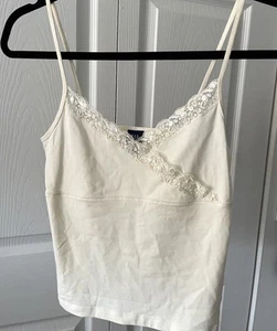 Gap Y2K Babydoll Cami Strappy Beaded Sequin Lace Trim Ivory Size S Fairy Boho  - Picture 1 of 7
