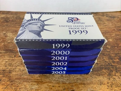 Lot of 6 U.S. States Mint Quarters Proof Sets 1999 2000 2001 2002 2004 2005 - Image 1 of 4