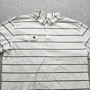 Southern Proper Men's XL White Stripes Short Sleeve Polo Shirt with Chest Pocket