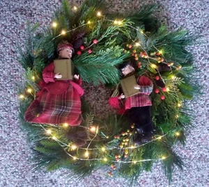 Vintage Weihnachtskranz 16" Weihnachtsdeko mit Lichtern - Bild 1 von 5
