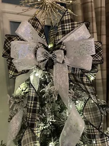 LARGE LUXURY CHRISTMAS "TREE TOPPER" BOW WITH LONG RIBBON TAILS. ANY COLOUR MADE - Picture 1 of 8