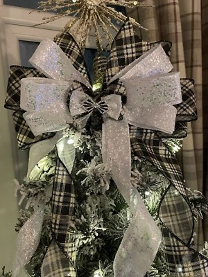 LARGE LUXURY CHRISTMAS "TREE TOPPER" BOW WITH LONG RIBBON TAILS. ANY COLOUR MADE - Image 1 of 4