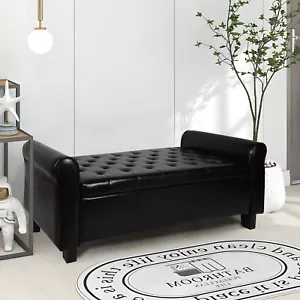 51" Storage Bench with Ottoman End of Bed Upholstered Faux Leather Couch Black - Picture 1 of 8