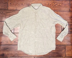 Everlane Herren Hemd olivgrün & weiß gestreift 100% Leinen Knopfleiste L/S Größe XL - Bild 1 von 11