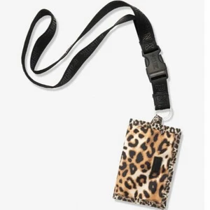 Victoria Secret Pink Lanyard ID Case Badge Holder Wallet leopard - Picture 1 of 12