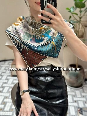 Sallys 70% Cachemira 30% Seda Cuello Bufanda Estampado Animales Corbata Doble Cara 26" Foto 1 de 4