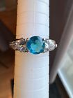 Fashion Ring Estate Jewelry Simulated Blue And White Topaz Cocktail Sz 7.75 To 8