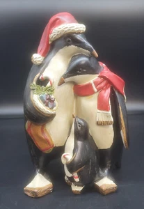 Pinguin Weihnachtsfigur Familie 3 Figur 8 1/2" Holzoptik Familie - Bild 1 von 6