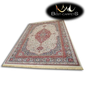 TRADITIONAL RUG 'KASZMIR' Flowers fringe ivory, red hard-wearing EASY CLEAN - Picture 1 of 6