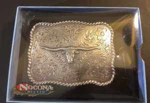 Nocona Belt Co. Longhorn & Flowers Women Silver Belt Buckle NEW in Box - Picture 1 of 7