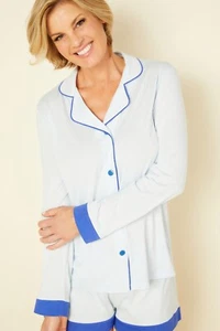 CLEARANCE Cosabella Bella LS Top and Boxer Pajama Set Blu Venezia/Mare S, M, XL - Picture 1 of 3