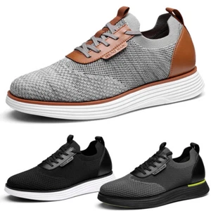 Men Fashion Sneakers Breathable Dress Oxfords Casual Formal Lace up Black Shoes - Picture 1 of 20
